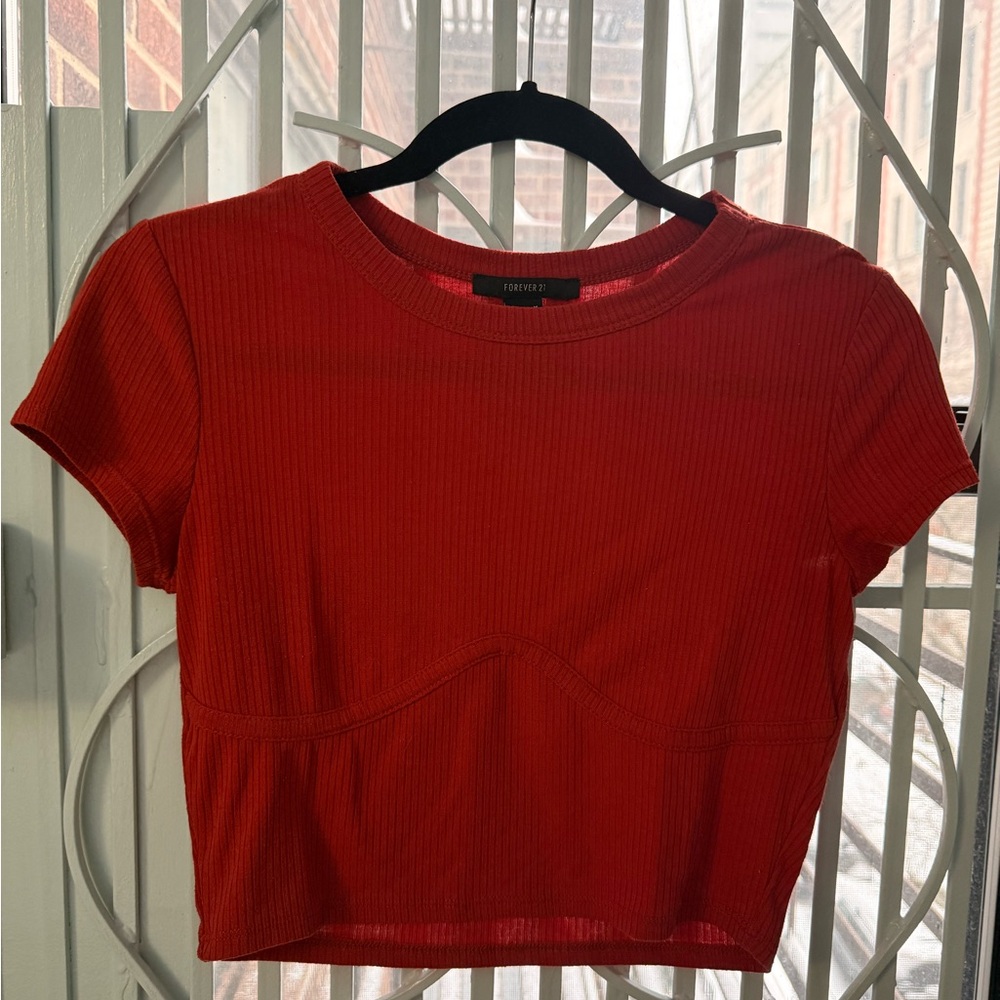 Red Ribbed Crop Top